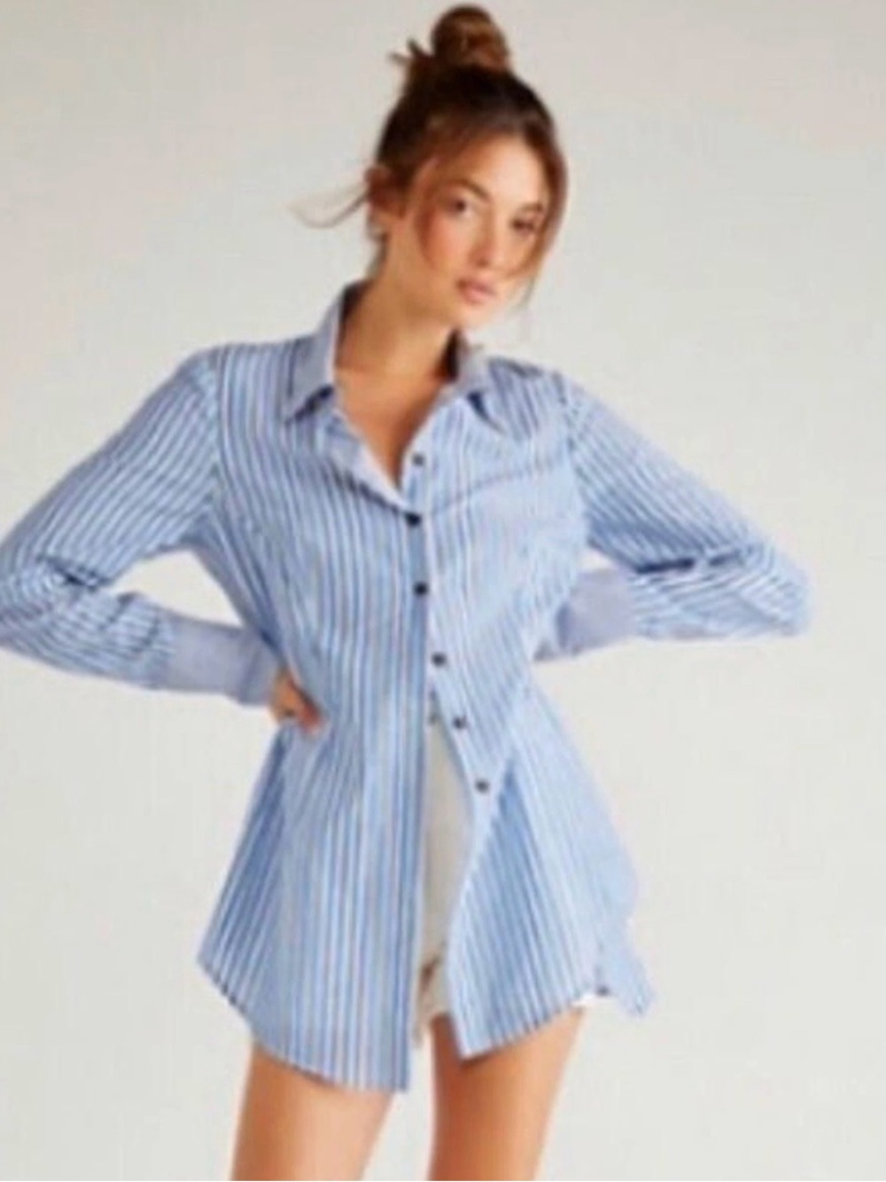 Free People xBrenda knight Blue and White Striped Button-Down Tunic